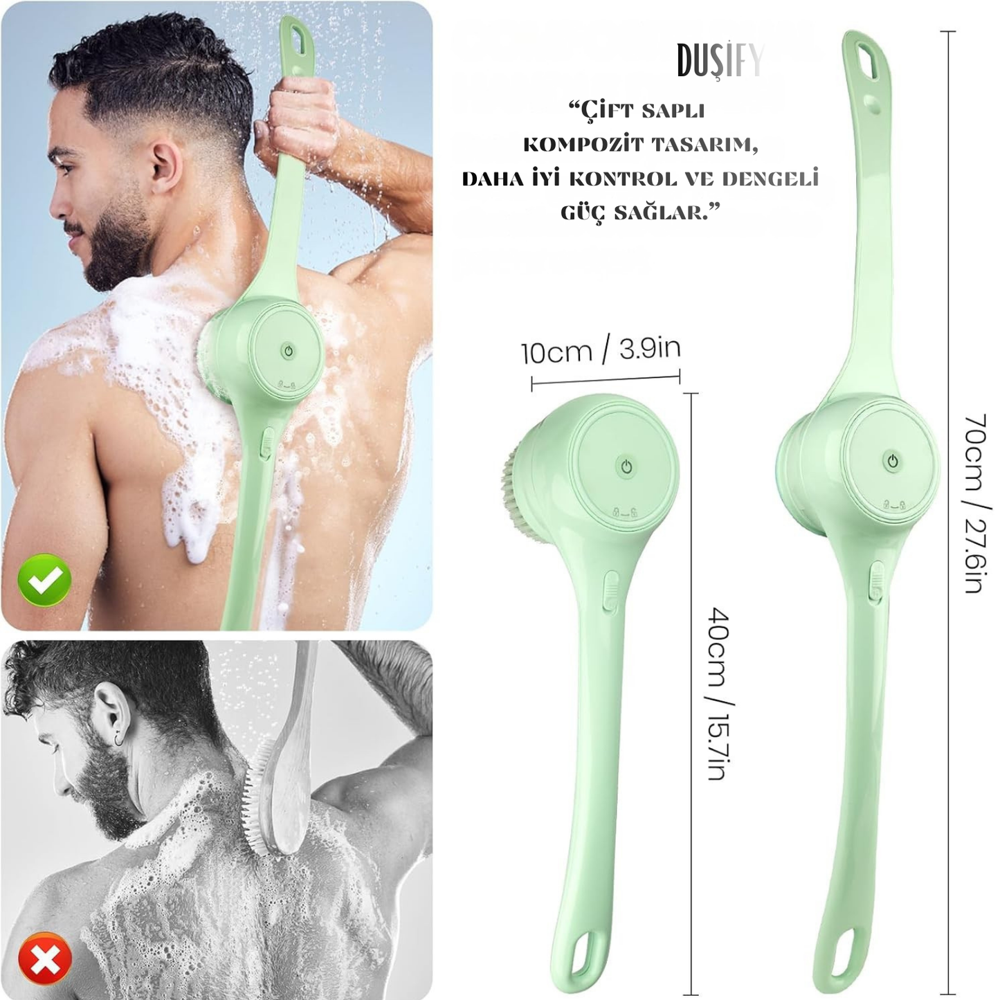 Elektrikli Uzatmalı Sırt & Vücut Temizleme Fırçası – Şarjlı, Su Geçirmez